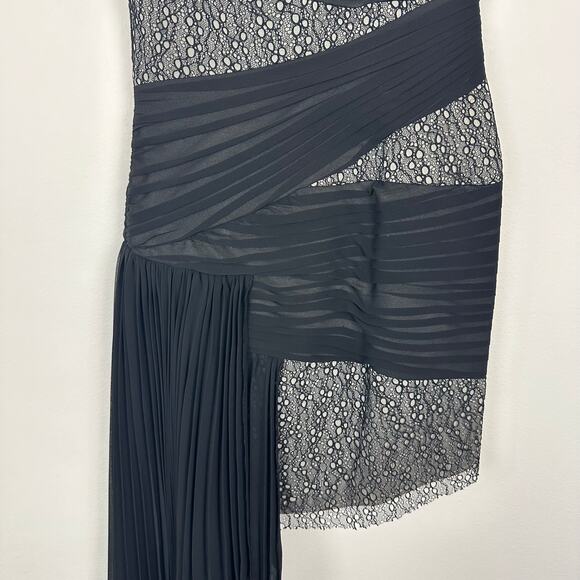 BCBGMAXAZRIA Runway Womens One Shoulder Lace Wrap Mini Chiffon Black Dress 0 - Picture 10 of 12